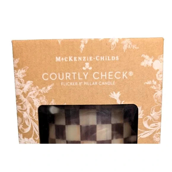 MacKenzie-Childs Courtly Check 8” Flicker Pillar Candle with Remote & Timer